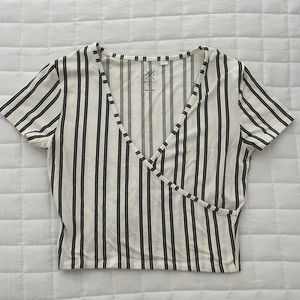 PS Basics by PacSun White with Black Striped Criss Cross Top Size Small